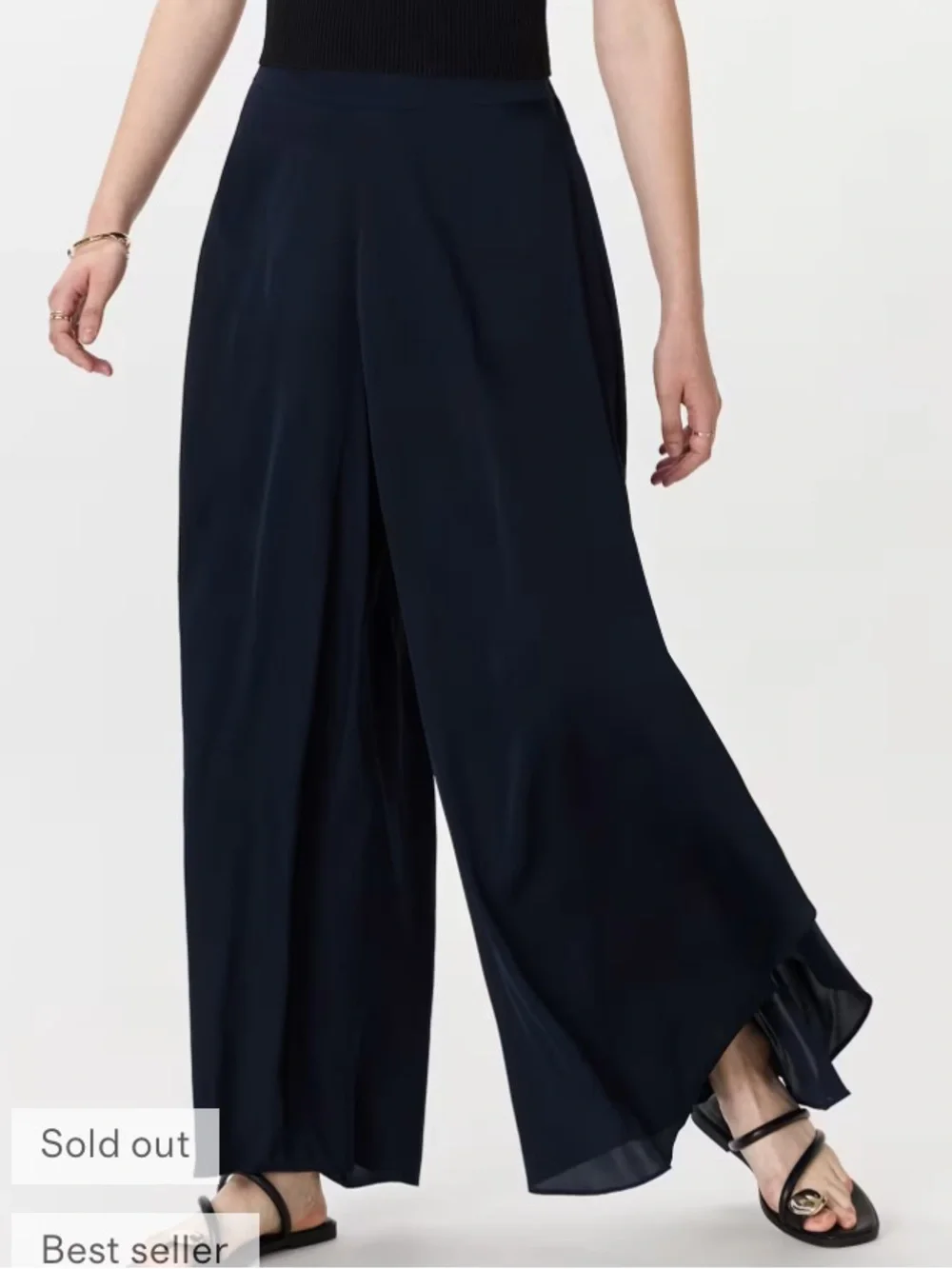 Quince Washable Stretch Silk Navy Wide-Leg Palazzo Pants - Picture 1 of 7